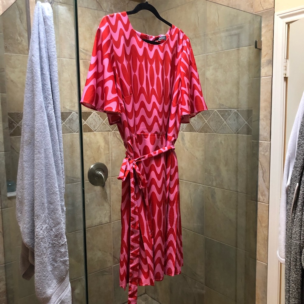 ELOQUII fit n flare in the best red and pink print.